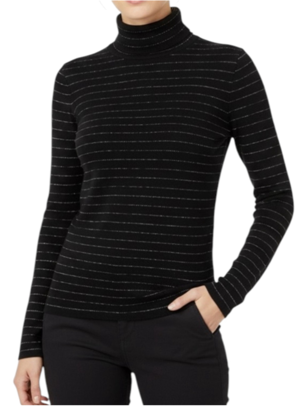 POMANDERE WOOL BLEND BLACK METALLIC STRIPED TURTLENECK JERSEY LONG SLEEVE SIZE 6